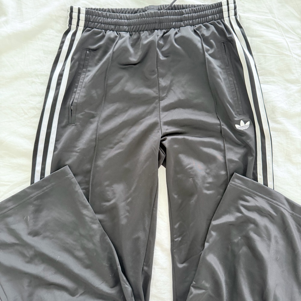 Adidas Black Athletic loose Track Pants with White Trefoil Tag